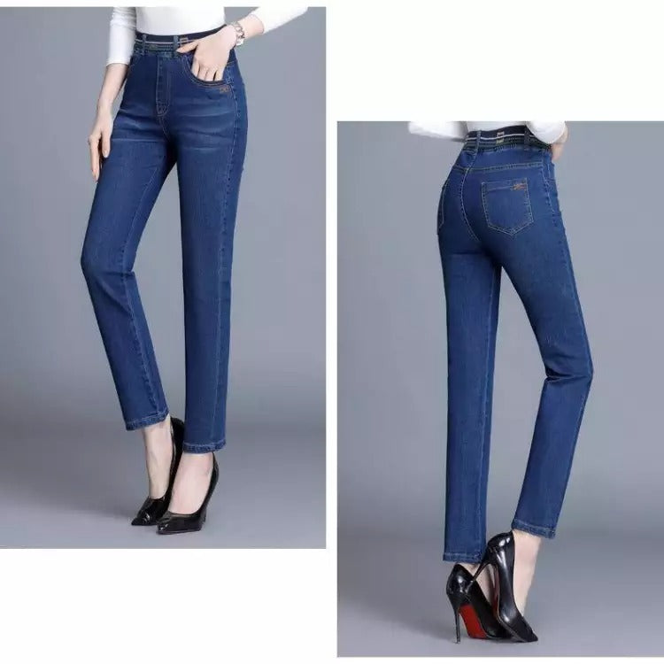 Модни/ежедневни/разтегливи дънки с висока талия плюс размер Избледняване/деформация/устойчиви на износване