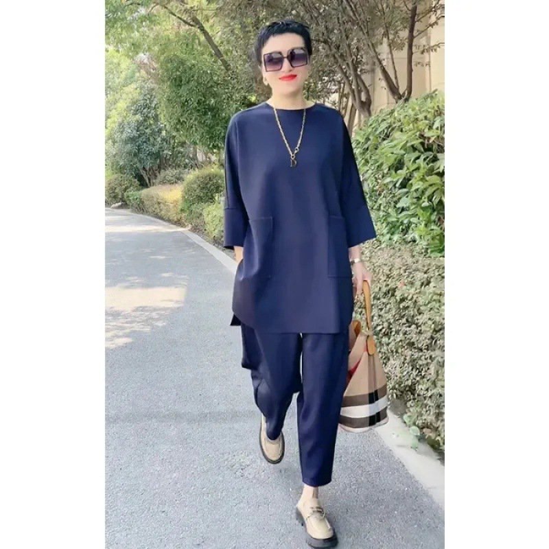 🍁🍂【горещи продажби】Пролетно-лятно двукомпонентно ежедневно облекло в един цвят: блуза + панталон