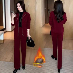 💖🔴💥【M-4XL】Нов дамски костюм от дебел кадифе (топ + панталон) 2025 г.