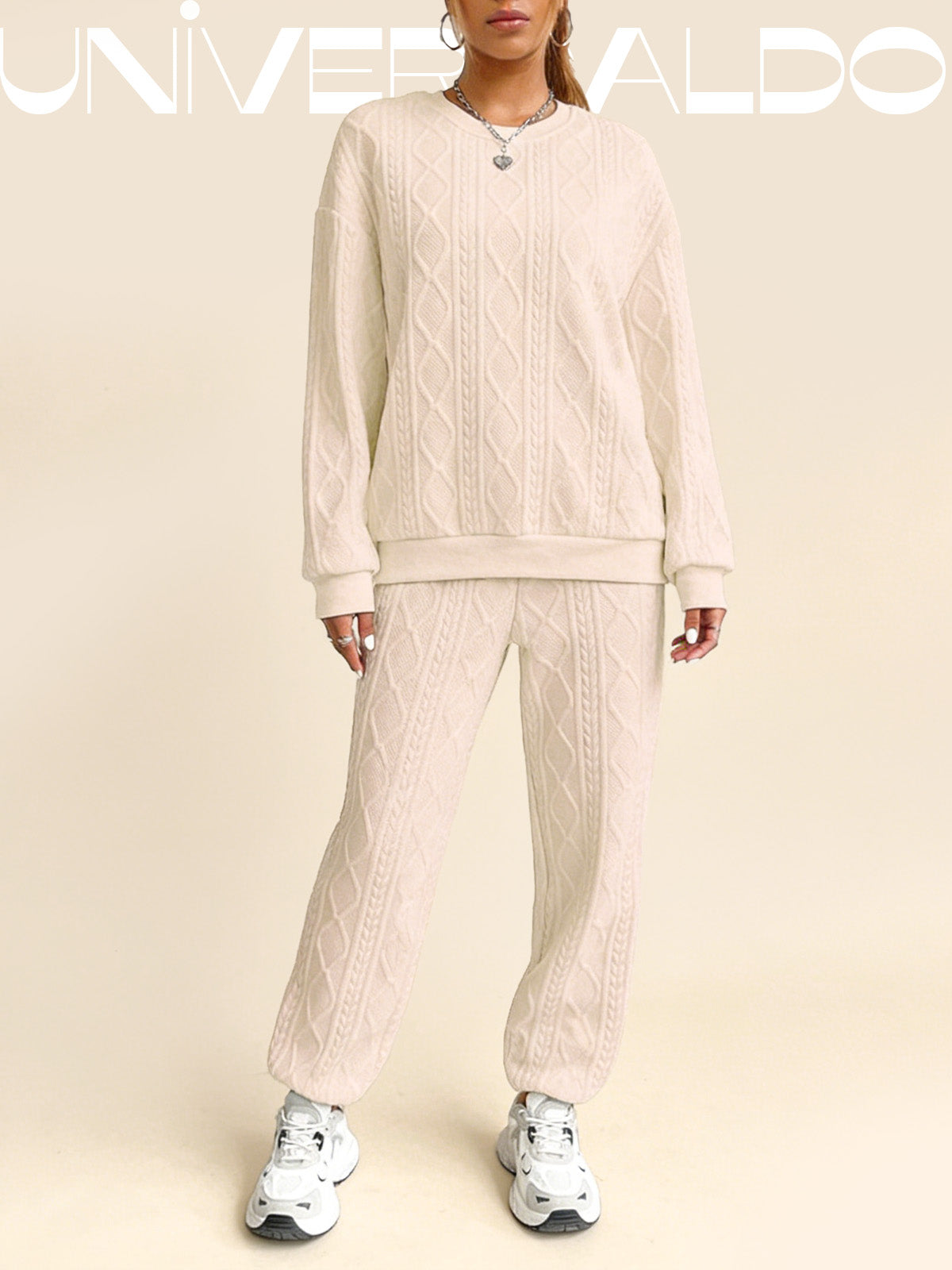 2-Части Комплект: Блуза с Плетен Узор и Прилепнали Панталони