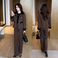 🔥【Яке+Панталон】Модерен дамски костюм с широки панталони - оформящ и моделращ ефект, 2-в-1 комплект