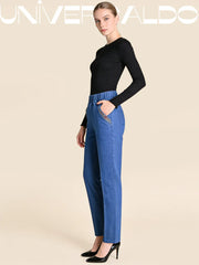 🔥【XL-5XL】👖👖Дамски прави ежедневни еластични дънки (50-90 кг)