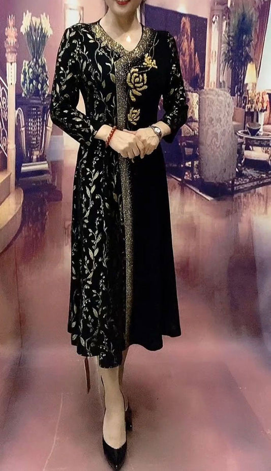 🔥👗【горещи продажби】Модерна луксозна дамска рокля с V-образно деколте и принт