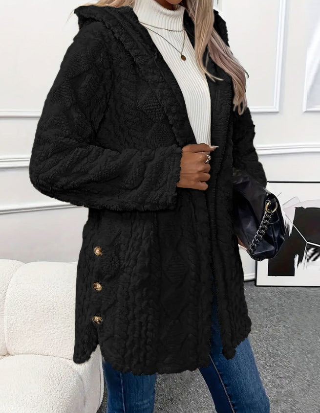 Дамско топло поларено яке за есен и зима, с качулка, с две качулки.