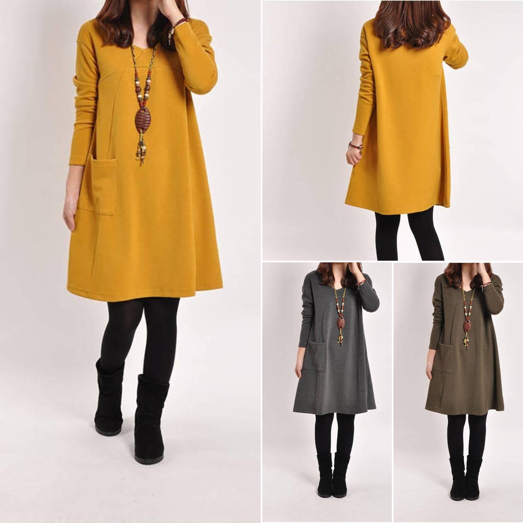 🔥【50% ОТСТЪПКА】Ново постъпление: Най-продавана ежедневна рокля в един цвят с широка кройка