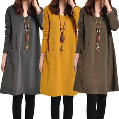 🔥【50% ОТСТЪПКА】Ново постъпление: Най-продавана ежедневна рокля в един цвят с широка кройка