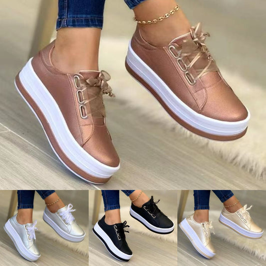 【най-продавани】Нови ежедневни обувки за жени, с кръгли върхове и дебели подметки