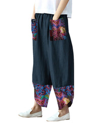 Нови широки панталони от памук и лен с щампа