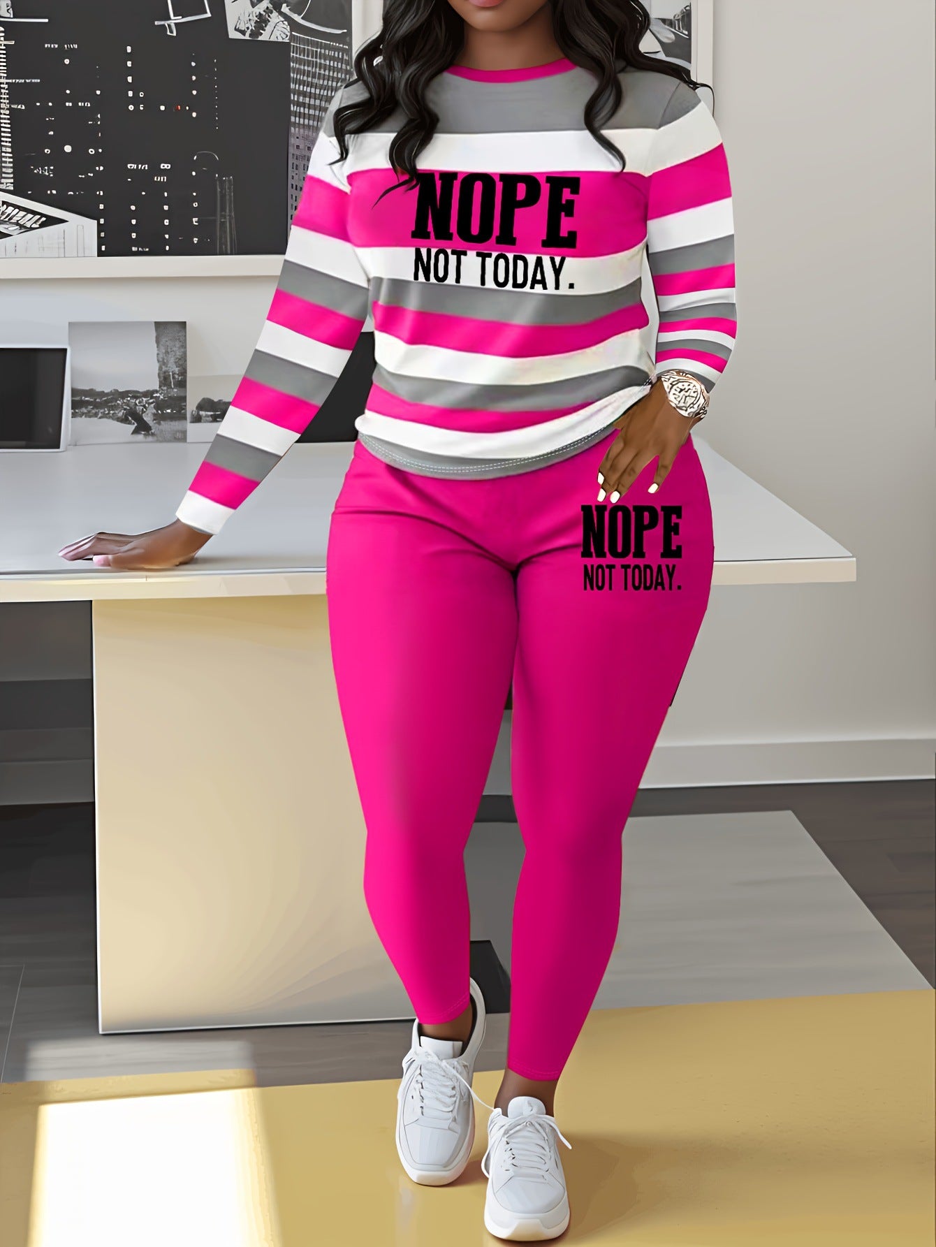 🌈😍 Небрежен раиран костюм в хип-хоп стил (блуза с дълъг ръкав + панталон)