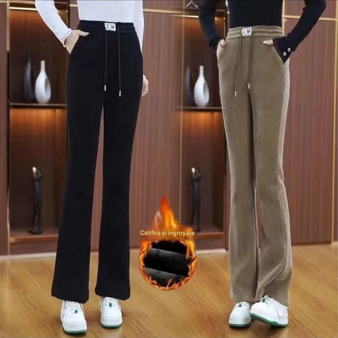 🔥Дамски есенно-зимни топли, дебели, ежедневни разкроени панталони с висока талия