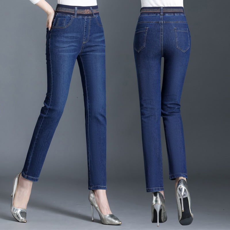 Модни/ежедневни/разтегливи дънки с висока талия плюс размер Избледняване/деформация/устойчиви на износване