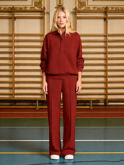 2-Части Комплект Блуза с V-Яка и Широки Панталони