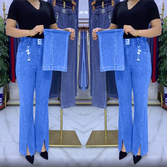 【S-4XL】Дънки с висока талия от плътен еластичен деним