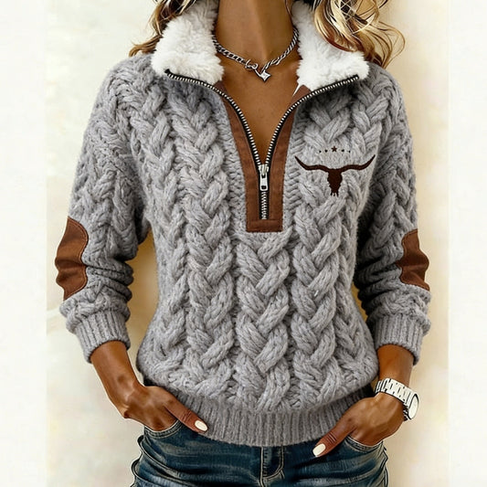 50% отстъпка! 🔥🔥 Плетен кардиган с дълги ръкави, принт и подплата от флийс