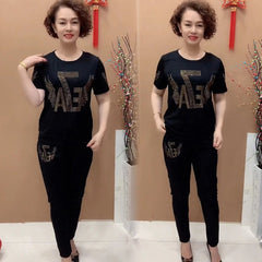 най-продавани【M-5X】]Дамски топове и панталони с кристали в големи размери