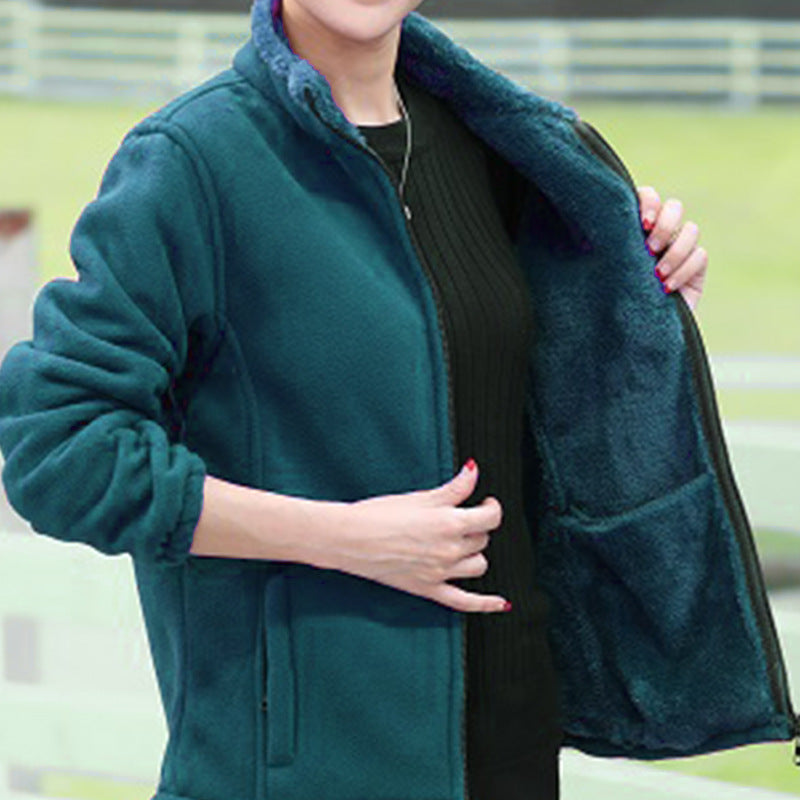 Ново дамско яке от дебел полар в едноцветен цвят