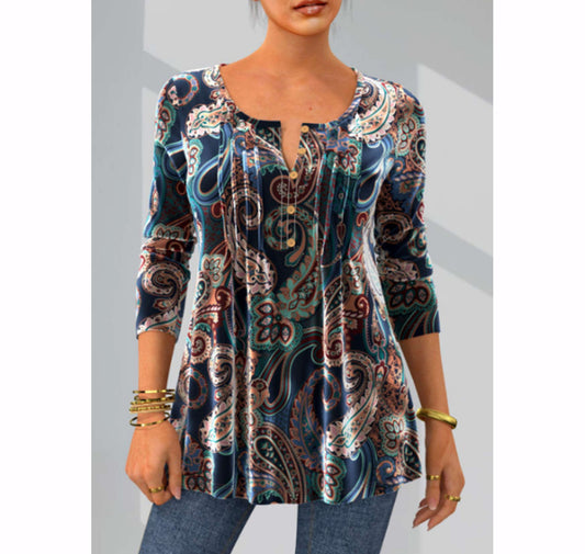 ✨【S-3XL】Модерна тениска с дълги ръкави и кръгло деколте на цветя