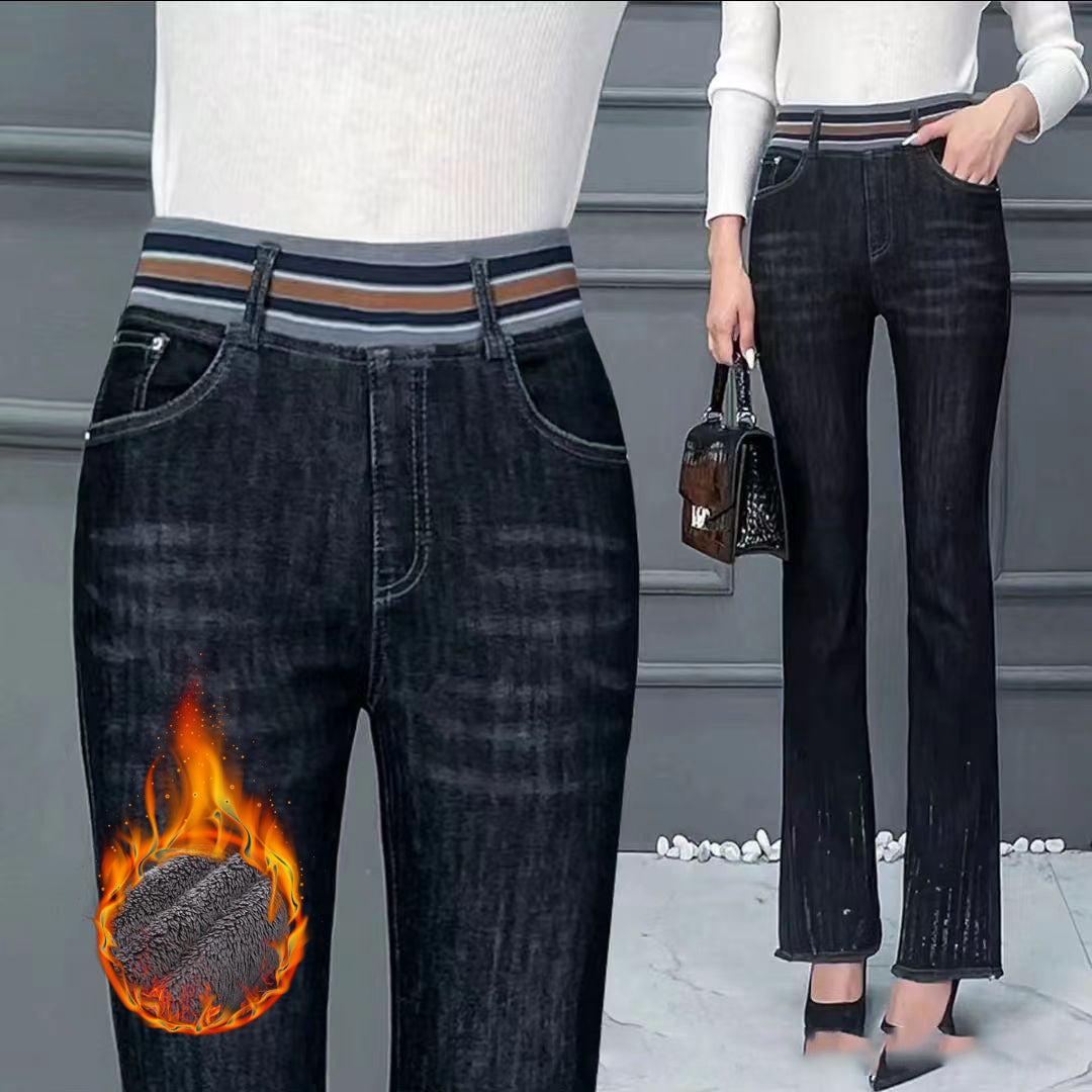 👖【40-85 кг】👖Нови зимни удебелени плюшени дънки с висока талия