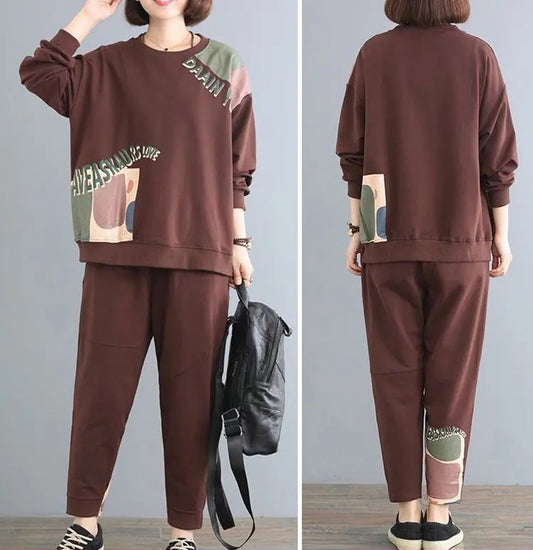 🔥🔥【50% ОТСТЪПКА】Комплект удобно спортно облекло за есен/зима в големи размери【Качулка + панталони】